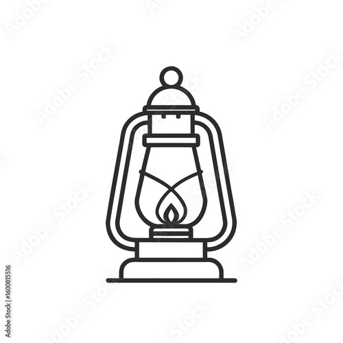 Oil Lantern Icon – Retro Camping Light Drawing

