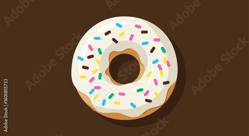 Delicious glazed doughnut with colorful sprinkles on a brown background for sweet treat craving