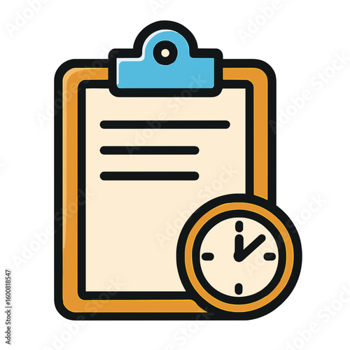 Clipboard with Clock Icon – Flat Style Time Management and Task Scheduling Symbol