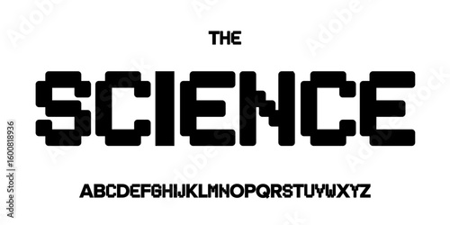 Science technology font, futuristic alphabet for scientific headline, medical digital product logo, display device typography, app UI typographic design. Modern vector typeset.