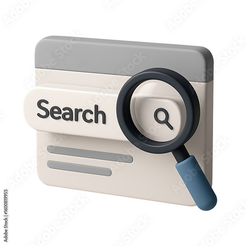 Search engine interface with magnifying glass isolated on transparent background