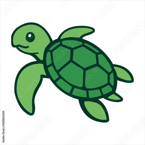 A cute cartoon green marine turtle