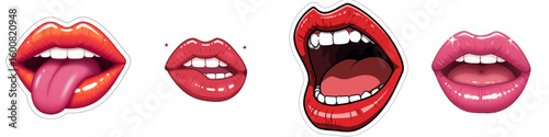 Various cartoon lips with different expressions and styles  