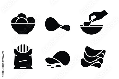 Bowl of chips hand picking snack bag of fries wavy crisps food