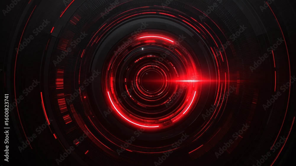 Obraz premium Abstract glowing red circles, digital art. A hypnotic, futuristic image featuring concentric rings and sharp highlights in a dark, modern design.