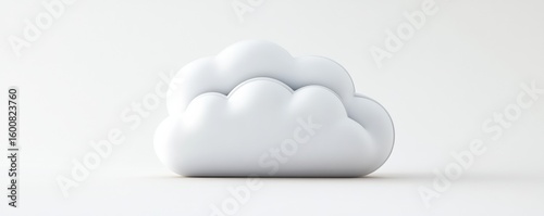 Minimalist 3D white cloud icon on a plain white background, symbolizing cloud computing or digital storage.