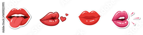 Red lip emojis showing different expressions and styles  