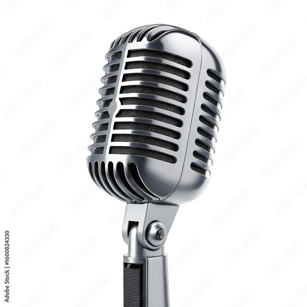 Fototapeta premium Shiny grey iron microphone isolated on a transparent background