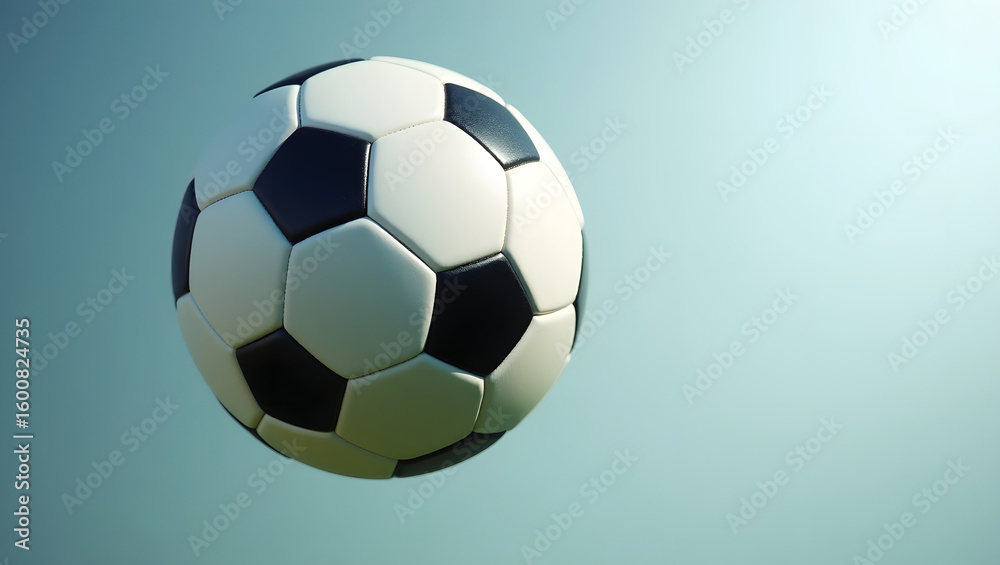 Fototapeta premium Realistic football spinning mid-air on clean background. 