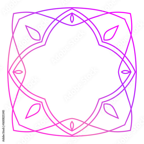 Bright Gradient Colored Mandala Abstract Lace Art. Neon Frame Border Isolated on Background, Retro Birthday Party Greeting card Invitation Design Element Symbol