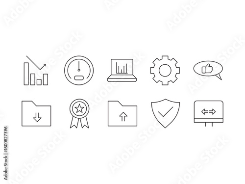 Data analytics icon set. Containing database, statistics, analytics, server, monitoring, computing, network and more. Vector illustration