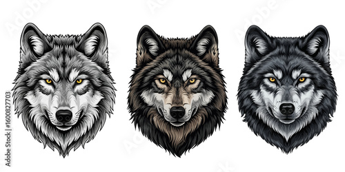 Distinct Wolf Head Portrait illustration - Realistic Fur and Eye Detail