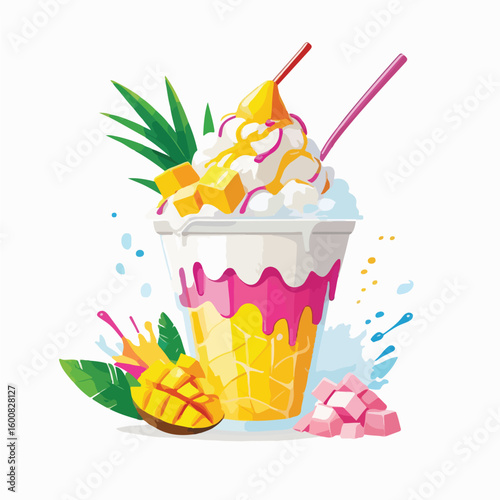 Tropical Shaved Ice Dessert Vector