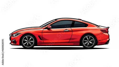 Sleek Red Coupe: Side Profile Illustration of a Modern Sports Car