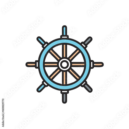 Iconic ship wheel helm in colorful flat design style  