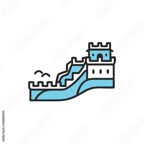 Icon of Great Wall of China in minimalist style with blue tones  