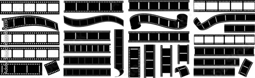 Collection of various black silhouette film strips isolated on white background vector illustration.