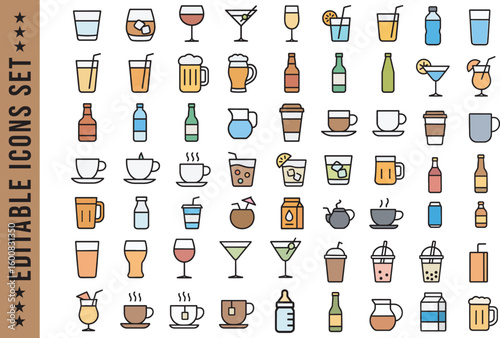 Editable Vector Icon Collection for Bar, Cafe, and Restaurant Drink Menus