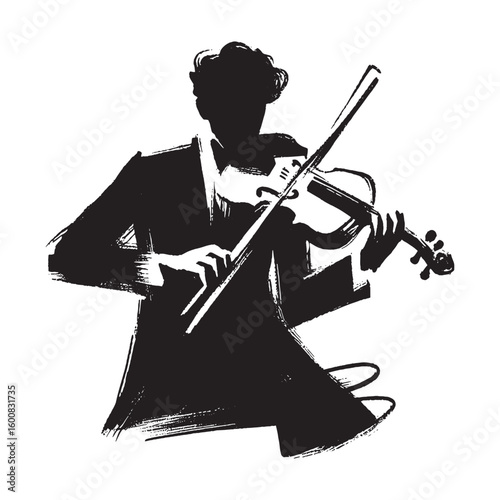 Violinist Silhouettes in Brushstroke Style — Vector Illustration

