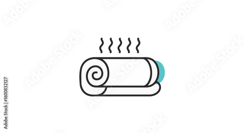 A rolled-up towel with steam rising above, indicating it's warm.