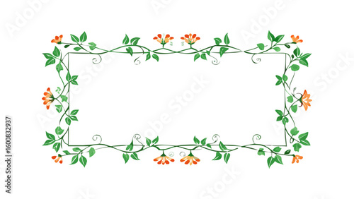 Floral frame with orange flowers and green vines