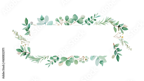 Green eucalyptus leaf frame in botanical watercolor