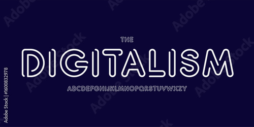 Neon futuristic logo font, rounded outline alphabet. Playful geometric typeface for digital headline, tech stream UI, science display, gambling gaming interface, innovate app. Vector typography