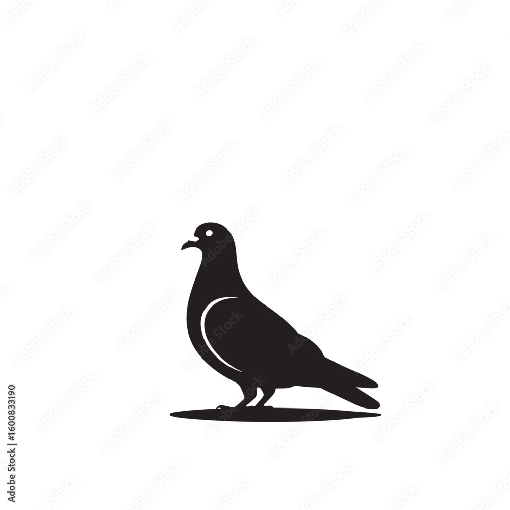 Fototapeta premium A detailed silhouette illustration of a pigeon standing attentively on a flat surface isolated on white background
