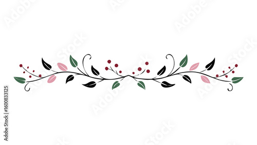 Decorative horizontal leaf divider with red berries
