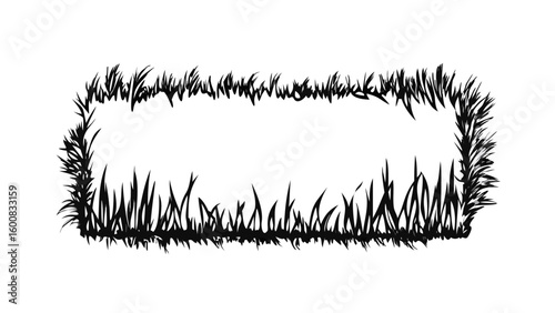 Grass texture rectangular frame in black silhouette