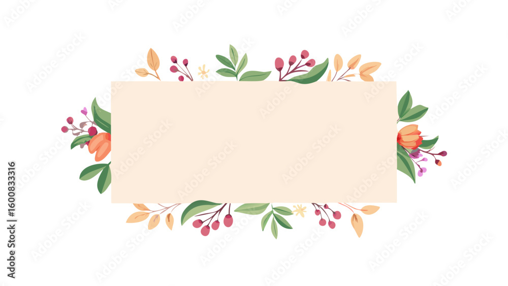 Fototapeta premium Blank beige floral label with garden flowers