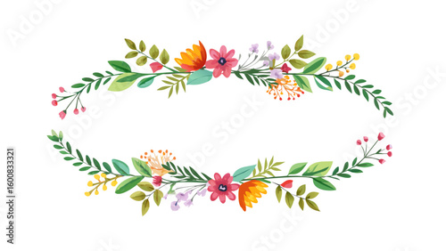 Colorful floral oval frame with summer flowers
