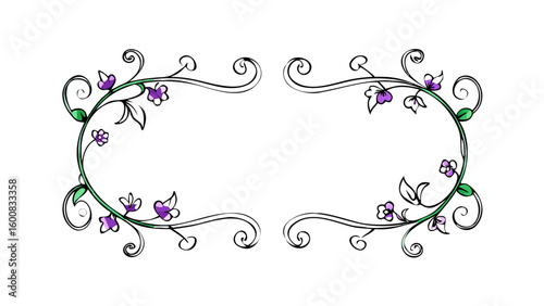 Floral scroll frame with purple buds and vines