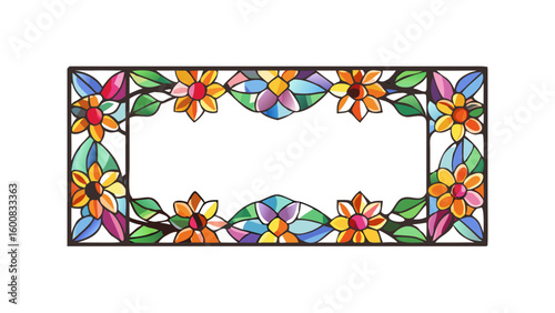 Mosaic flower frame with bright geometric floral pattern