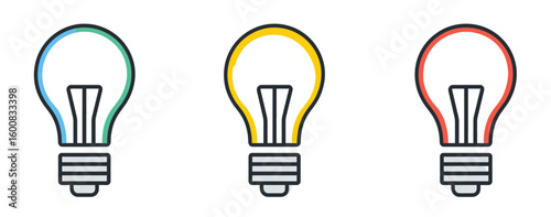 Bright light bulb icon isolated on a white background, symbolizing innovation, energy, and creative ideas