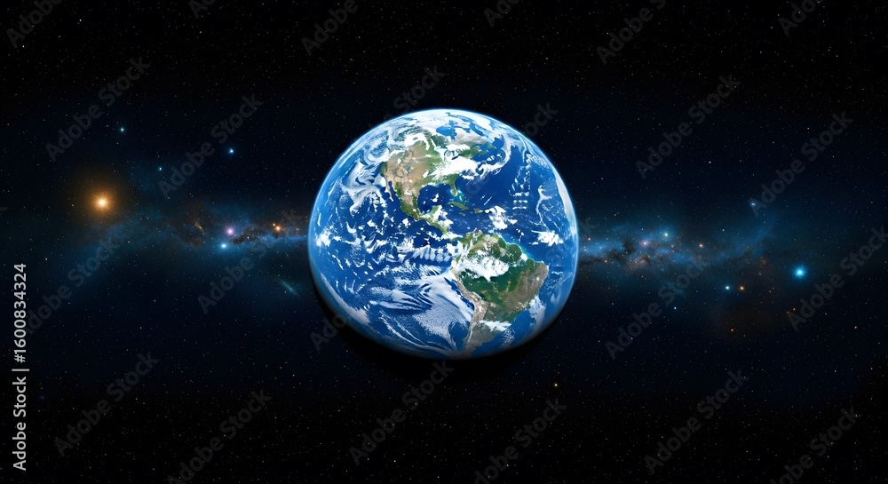 Fototapeta premium Beautiful Earth in Space: A Stunning Visual Representation of Our Planet Surrounded by Stars and Galaxies