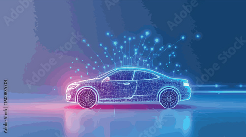 Futuristic concept car illustration representing smart technology and connected vehicles.