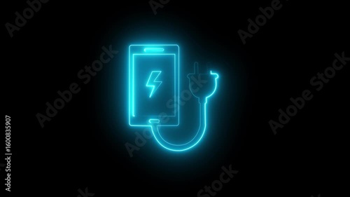 Glowing neon ash color battery and Electric charging icon Concept. neon charging icon animation .Solar system charging 4k animation .