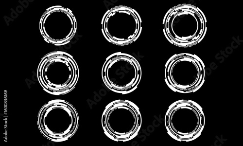 Set of sci fi white circle and frame user interface elements technology futuristic design modern creative on black background vector