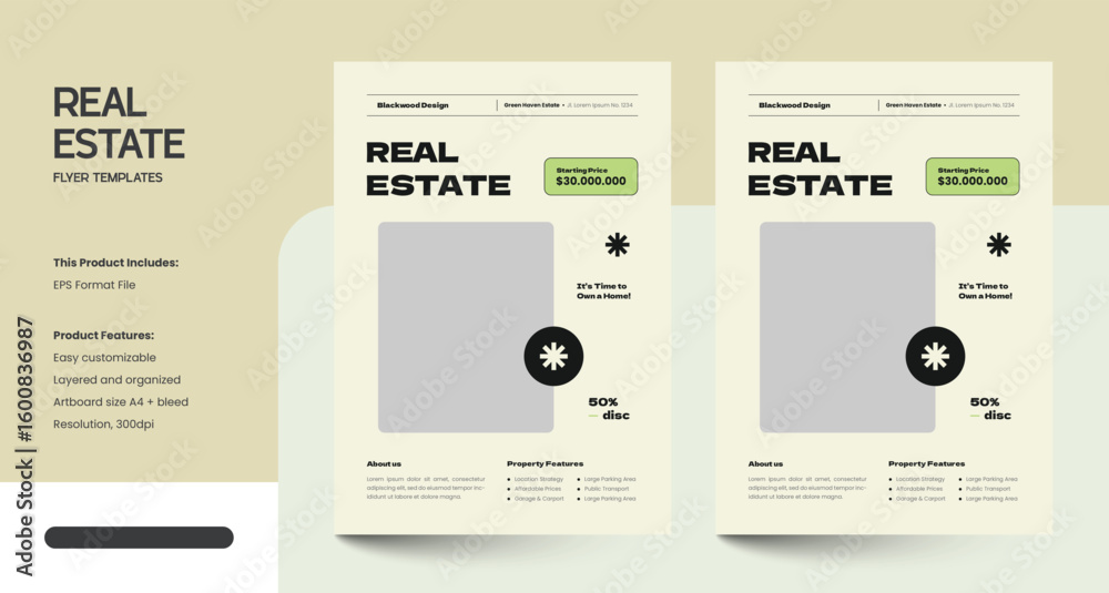 Fototapeta premium Clean, Modern and Professional Real Estate Design Flyer Template