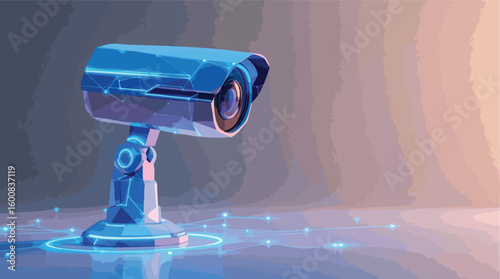 Futuristic surveillance camera design with glowing lines illustrating modern technological security.