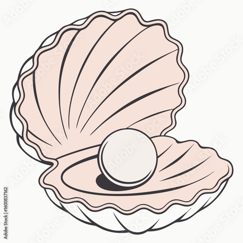Pearl in seashell on white background