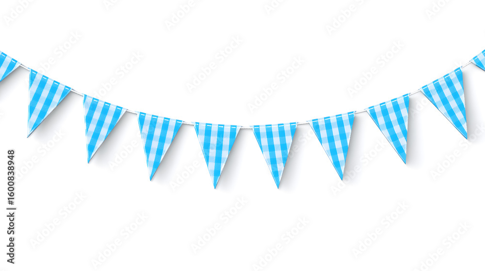 Obraz premium Classic Oktoberfest triangle bunting with alternating blue and white check pattern. Great for folk festival branding and festive layouts