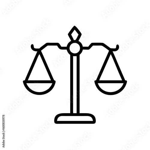 Illustration of a balance scale with two triangular pans hanging from a central beam and stand design