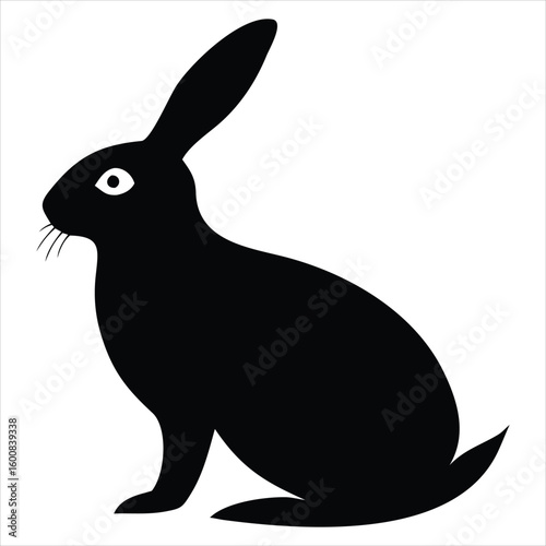 A striking black silhouette of a rabbit captured in profile with its ears perked attentively, showcasing a simple yet elegant depiction of the iconic creature