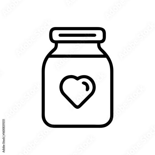 Outline illustration of a jar with a heart symbol on it representing love and care in a simple design
