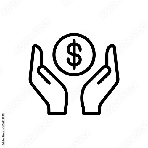 Illustration of two hands holding a coin with a dollar sign in the center on a white background