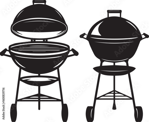 vector illustration of a pan.  Barbecue grill Silhouette vector icon design and Grill BBQ vector icon set illustration. BBQ silhouette vector on White background.