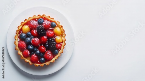 Wallpaper Mural Colorful Fresh Fruit Tart with Kiwi, Berries, and Peach Slices on White Background Torontodigital.ca