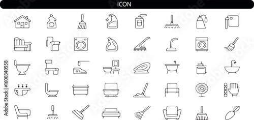 Household cleaning and furniture icons cleaning supplies broom